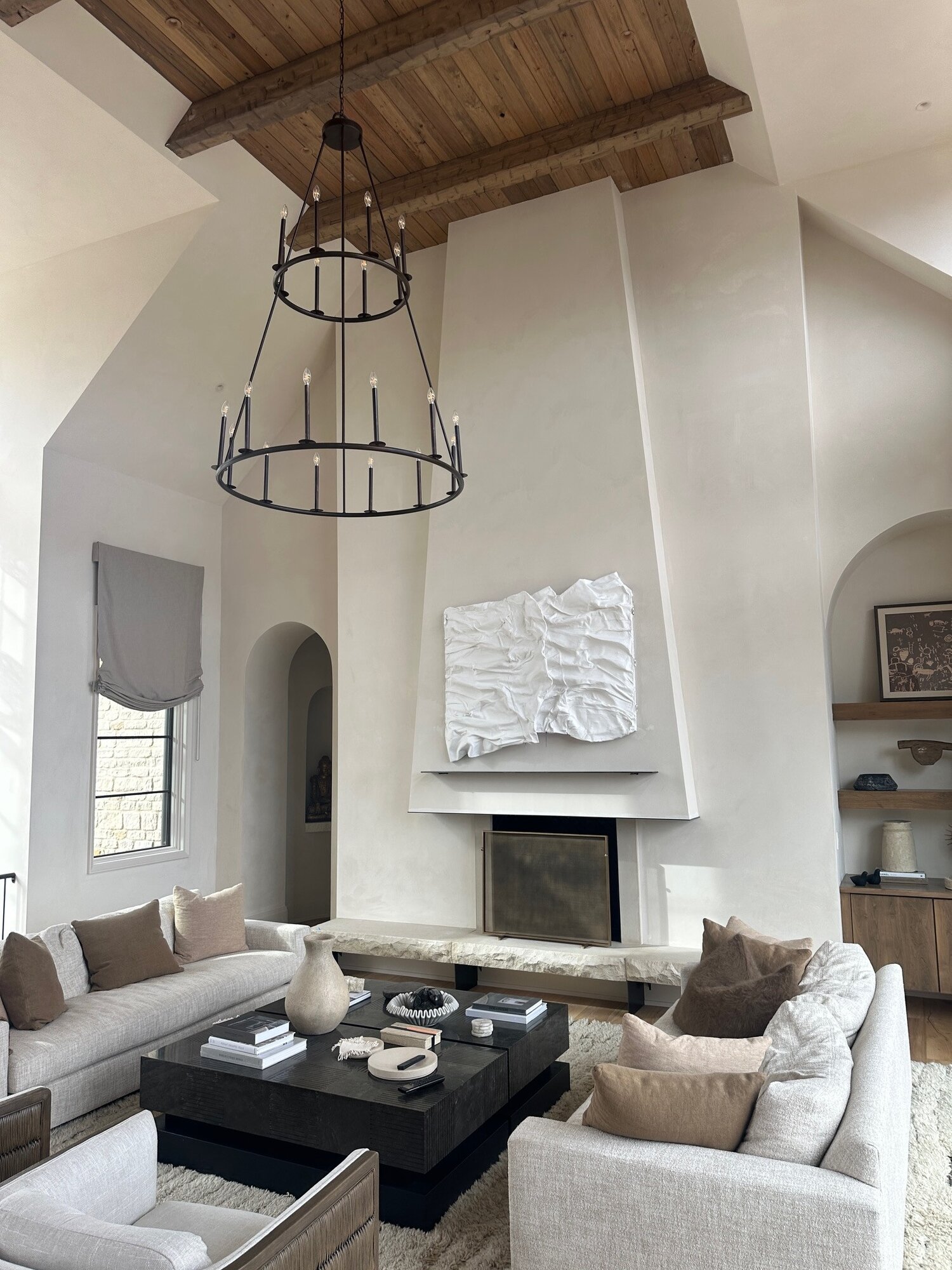 Lime paint wall in soft light, hand-brushed mineral wash with cloudy translucent depth