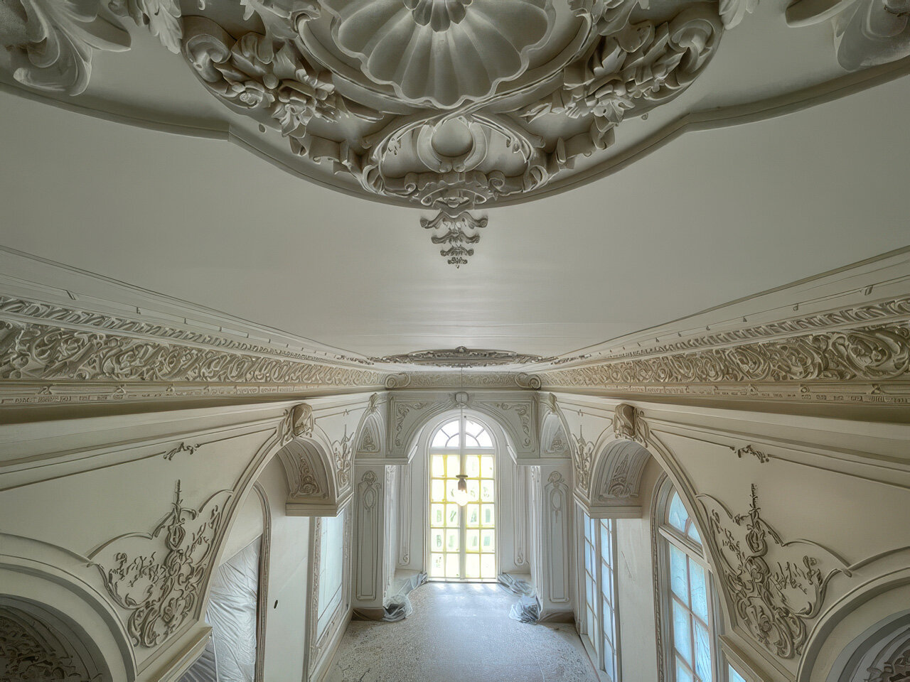 Plaster cornice and ornamental molding profile in natural light, residential ornamental plaster from the studio's project library